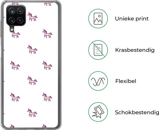 Coque Samsung Galaxy A12 - Fille - Unicorn - Rose - Motifs - Fille - Enfant - Enfants - Coque de téléphone en Siliconen