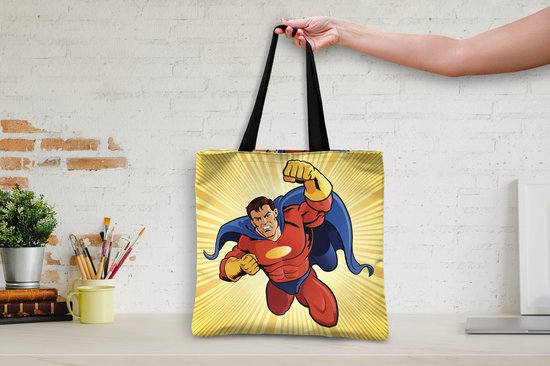 Sac bandoulière MuchoWow® - Sac de plage - Grand cabas - Sac shopping - Illustration d'un super-héros - Garçons - Petit garçon - Enfants - Enfant - 40x40 cm - Sac en coton