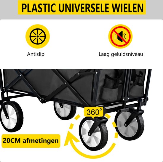 Bolture Bolderkar Opvouwbaar met Duwstang - Bolderkar Opvouwbaar Luchtbanden - 8 Inch Wielen - Inclusief Net - Zwart van Bolture — afbeelding 3