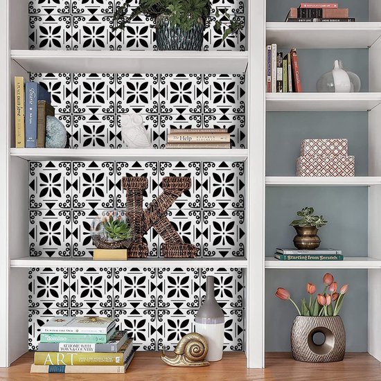 Ulticool Décoration Stickers carrelages - Bloem Zwart Wit - Cuisine cm - 15 pièces