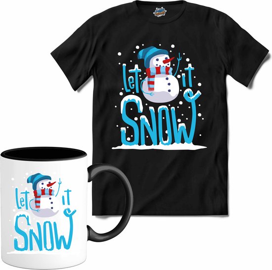 Let it snow - T-Shirt met mok - Heren - Zwart - Maat S