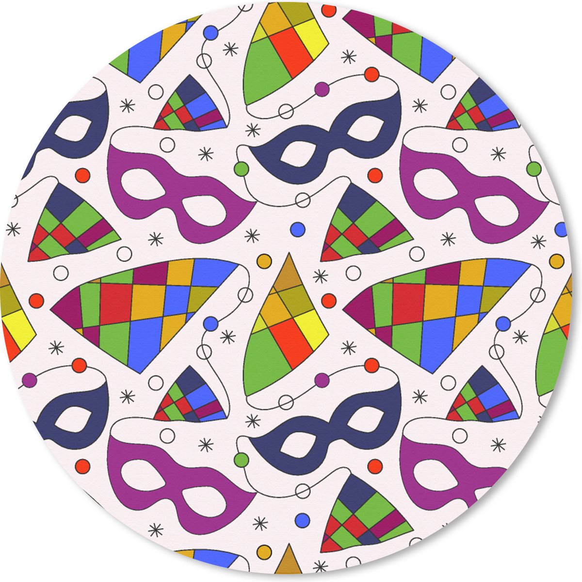 Muismat rond 50x50 cm - Mousepad Carnaval - Patronen - Maskers - Ronde muismatten