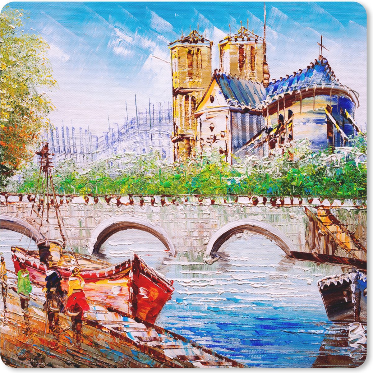 Muismat 30x30 cm - Mousepad Schilderij - Parijs - Boot - Brug - Muismatten