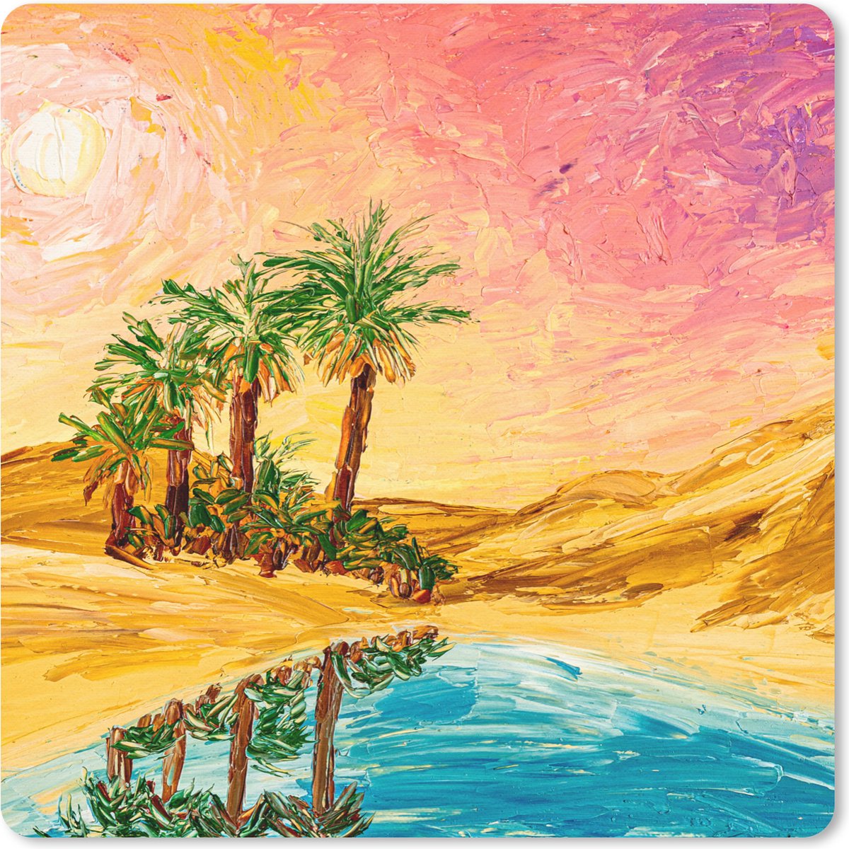 Muismat 30x30 cm - Mousepad Schilderij - Olieverf - Palmboom - Natuur - Water - Muismatten