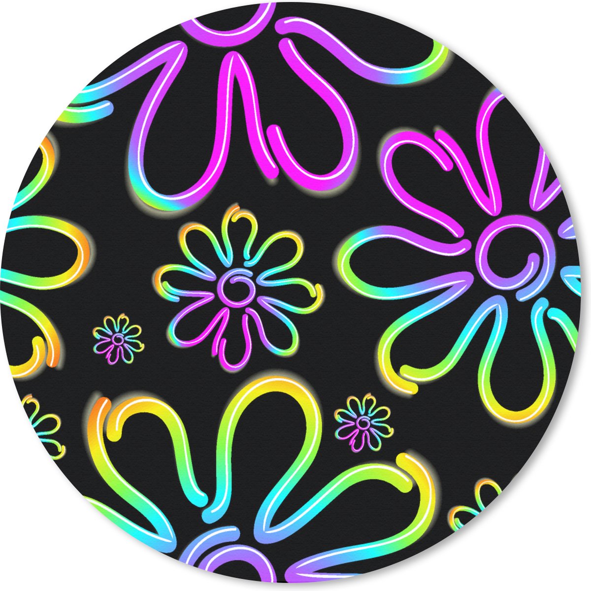 Muismat rond 30x30 cm - Mousepad Bloemen - Neon - Patronen - Psychedelisch - Ronde muismatten