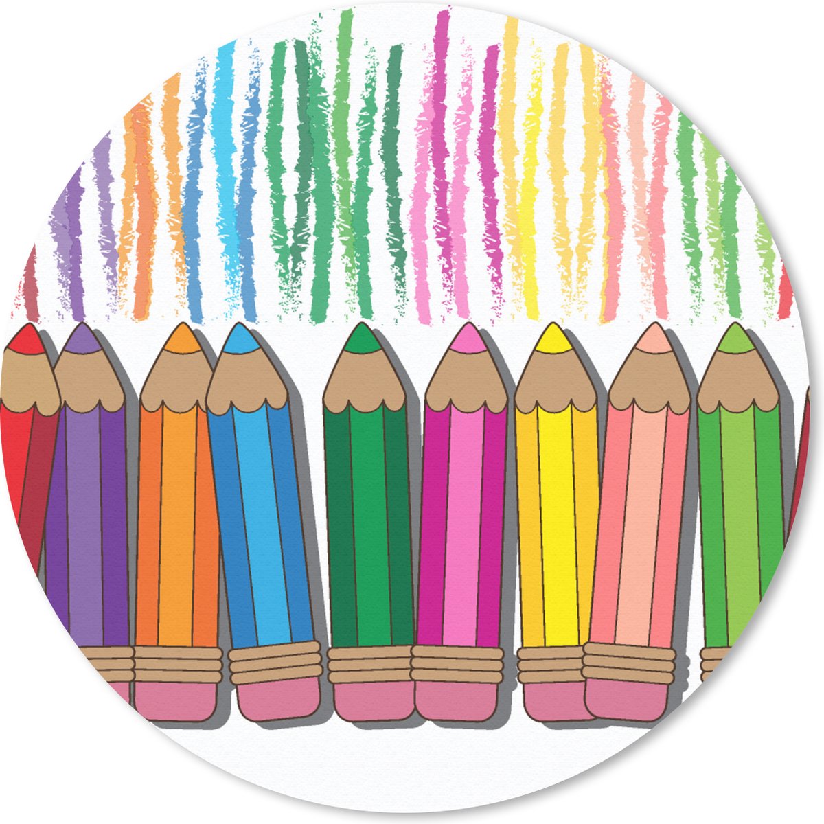 Muismat rond 40x40 cm - Mousepad Kleurpotlood - Patronen - Regenboog - Ronde muismatten