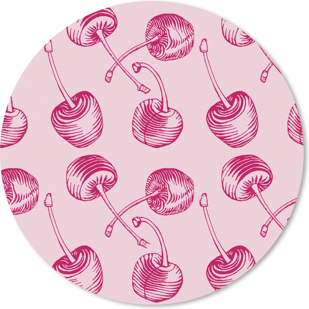 Muismat rond 50x50 cm - Mousepad Vintage - Kersen - Patronen - Roze - Ronde muismatten