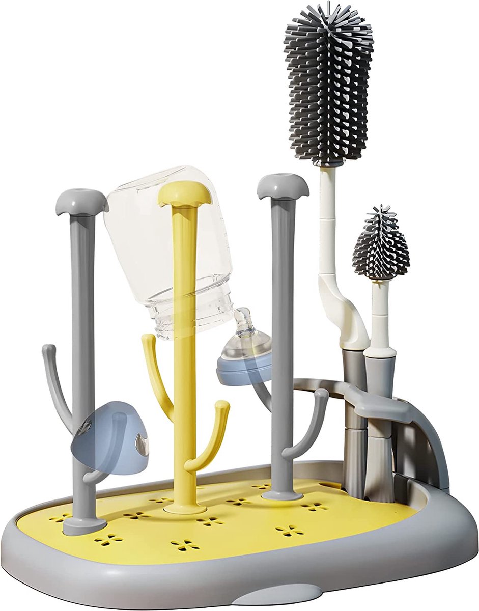 Goedkoopste Droogrek voor babyflessen, afdruiprek voor baby's, met flessenborstel, afneembaar afdruiprek voor zuigers, babyflessen en accessoires