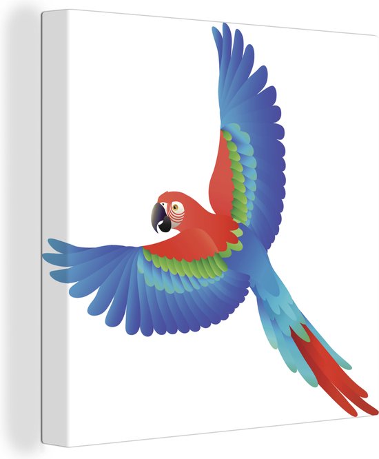 Canvas Schilderij Een illustratie van een kleurrijke papegaai - 90x90 cm - Wanddecoratie