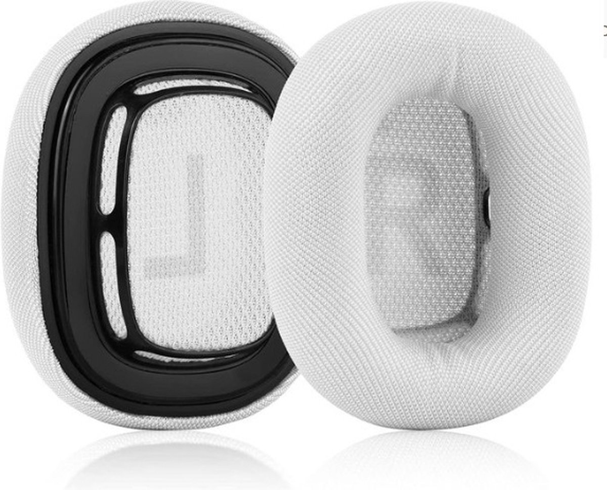 Lederen Koptelefoon Oorkussens Geschikt voor Apple Airpods Max – Memory Foam Earpads Set – Zilver (Wit)