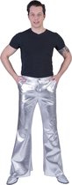 Funny Fashion - Glitter & Glamour Kostuum - Glanzend Zilveren Disco Godheid Broek Man - Zilver - Maat 56-58 - Carnavalskleding - Verkleedkleding