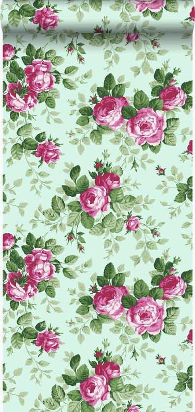 Origin Wallcoverings behang rozen celadon groen en roze - 326139 - 53 cm x 10,05 m