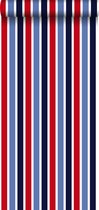 ESTAhome behang verticale strepen donkerblauw, rood en wit - 138705 - 53 cm x 10,05 m