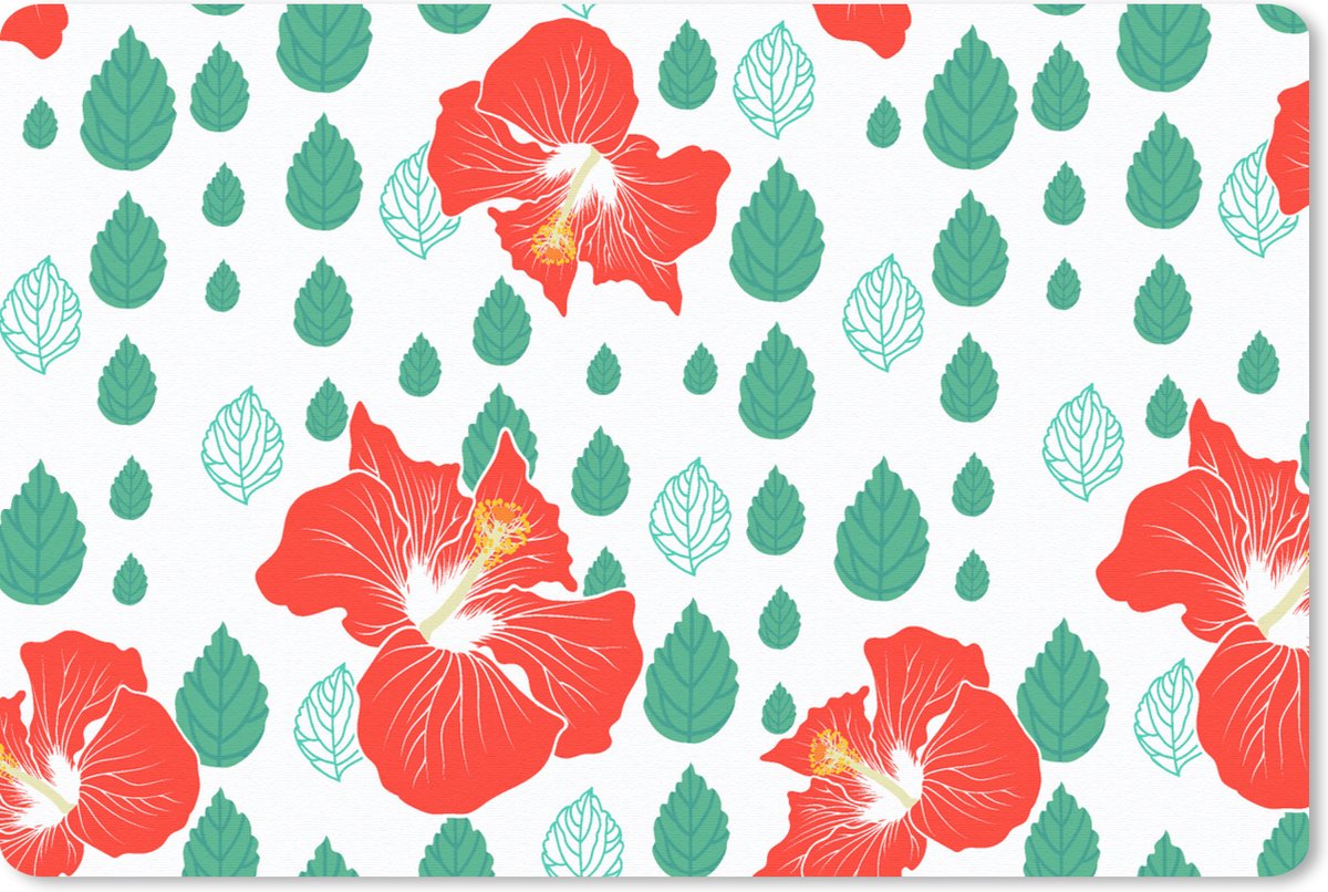 Muismat 27x18 cm - Mousepad Hibiscus - Patronen - Hawaii - Bladeren - Bloem - Muismatten