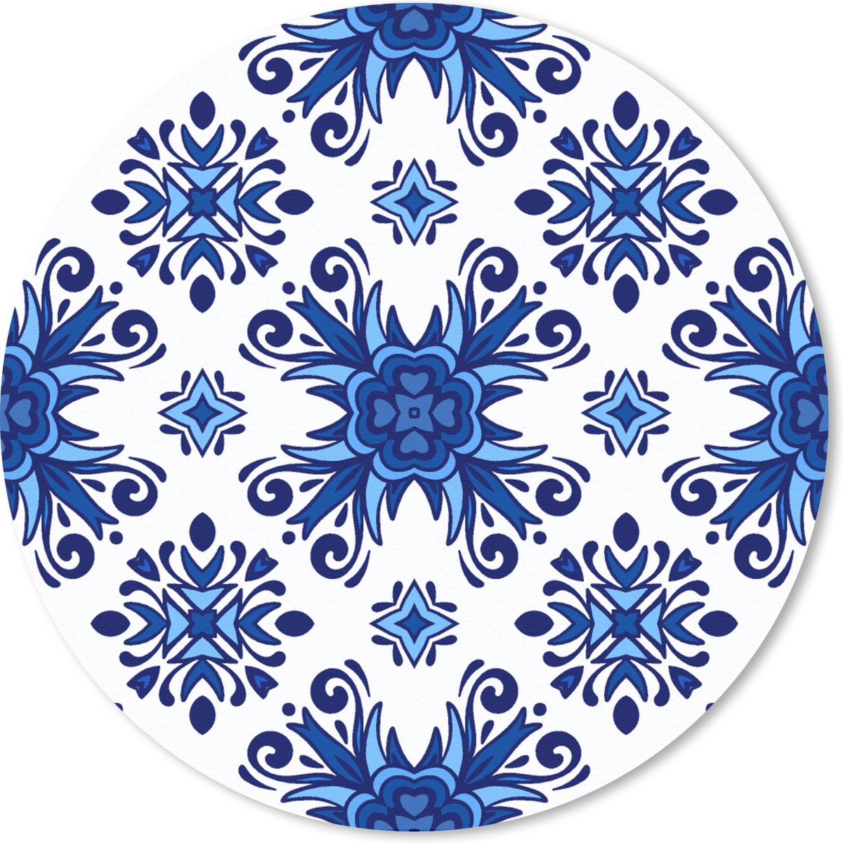 Muismat rond 30x30 cm - Mousepad Tegel - Bloem - Blauw - Patroon - Ronde muismatten