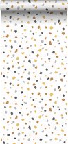 Papier peint ESTAhome terrazzo blanc, jaune ocre et gris - 139305 - 0,53 x 10,05 m