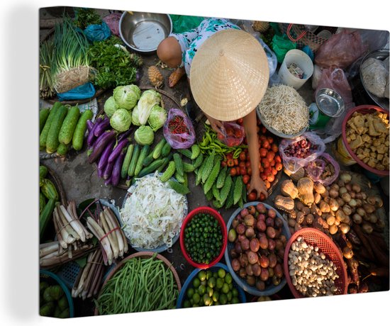 Canvas Schilderij Vietnamese voedsel markt - 30x20 cm - Wanddecoratie