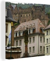 Vieilles maisons devant le château de Heidelberg toile 2cm 90x90 cm - Tirage photo sur toile (Décoration murale salon / chambre)