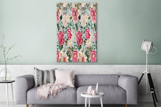 Tableau sur toile Fleurs - Collage - Couleurs - 80x120 cm - Décoration murale