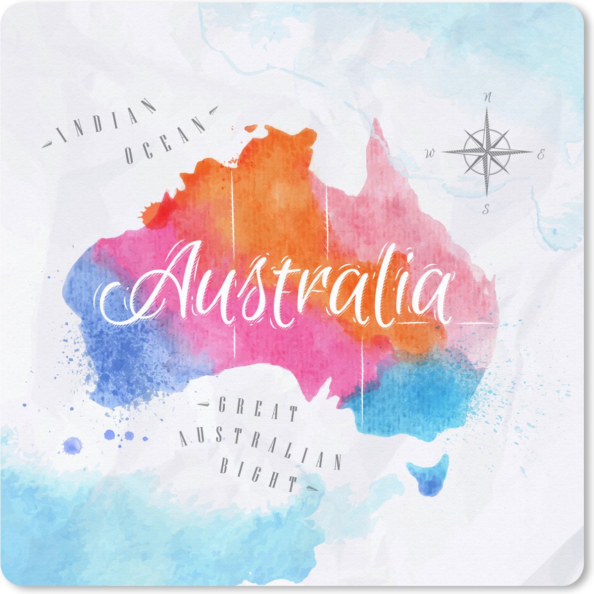 Muismat 30x30 cm - Mousepad Olieverf - Wereldkaart - Australië - Muismatten