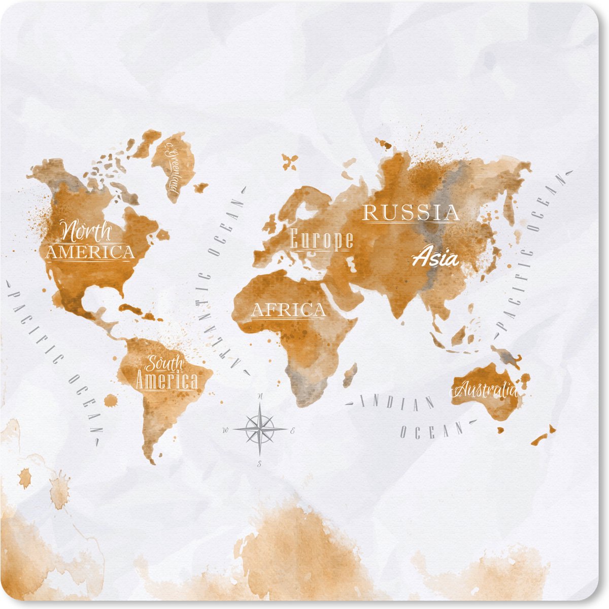 Muismat 30x30 cm - Mousepad Kaart - Goud - Wereld - Muismatten