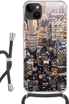 Geschikt voorApple Iphone 14 Plus - Crossbody Case - New York - NYC - Amerika - Siliconen - Crossbody - Backcover met Koord - Telefoonhoesje met koord - Hoesje met touw