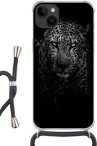 Geschikt voorApple Iphone 14 Plus - Crossbody Case - Luipaard - Zwart - Wit - Siliconen - Crossbody - Backcover met Koord - Telefoonhoesje met koord - Hoesje met touw