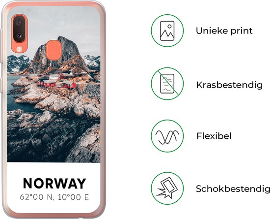 Coque Samsung Galaxy A20e - Norvège - Water - Montagnes - Coque de téléphone en Siliconen