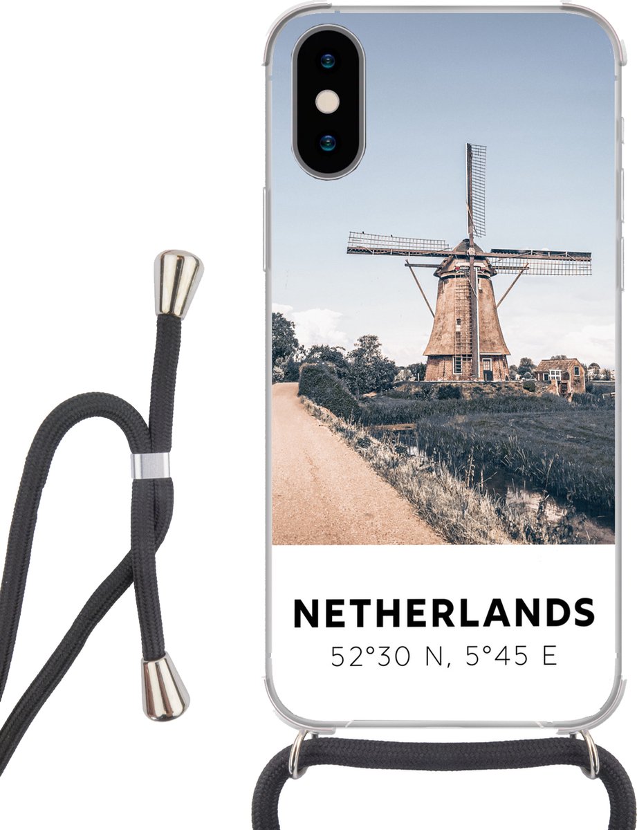 Hoesje met koord iPhone XS Max - Nederland - Molen - Weiland - Siliconen -  Crossbody -... | bol.com