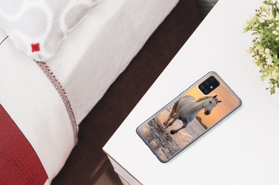 Telefoonhoesje Geschikt voor Samsung Galaxy A52 5G hoesje - Paarden - Zon - Zee - Strand - Dieren - Siliconen Telefoonhoesje Telefoonhoesje