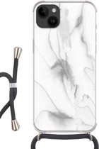Geschikt voorApple Iphone 14 Plus - Crossbody Case - Marmer print - Grijs - Wit - Abstract - Marmer printlook - Siliconen - Crossbody - Backcover met Koord - Telefoonhoesje met koord - Hoesje met touw