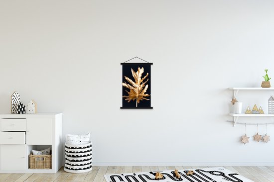 Posterhanger incl. Poster 40x60 cm - Schoolplaat - Bladeren - Goud - Herfst - Natuur - Luxe - Textielposter - Zwarte latten
