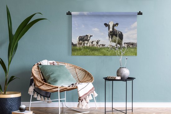 Tapisserie - Toile murale - Vaches - Herbe - Animaux - Soleil - Ferme - 90x60 cm - Tapisserie