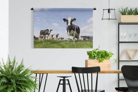 Tapisserie - Toile murale - Vaches - Herbe - Animaux - Soleil - Ferme - 150x100 cm - Tapisserie