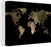 Canvas Wereldkaart - 120x90 - Wanddecoratie Wereldkaart - Goud - Zwart - Aarde - Luxe