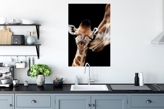 Muurstickers - Sticker Folie - Giraffe - Dieren - Zwart - Portret - Dieren - 60x90 cm - Plakfolie - Muurstickers Kinderkamer - Zelfklevend Behang - Zelfklevend behangpapier - Stickerfolie