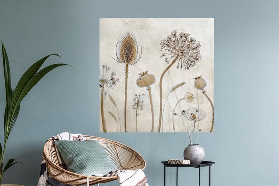 Stickers muraux - Film autocollant - Fleurs - Aquarelle - Nature morte - Marron - Vintage - 100x100 cm - Film adhésif - Stickers muraux Chambre d'enfant - Papier peint autocollant XXL - Papier peint autocollant - Film autocollant