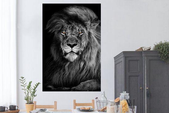 Affiche Lion - Yeux - Oranje - Zwart et Blanc - Animaux - Portrait - 120x180 cm XXL