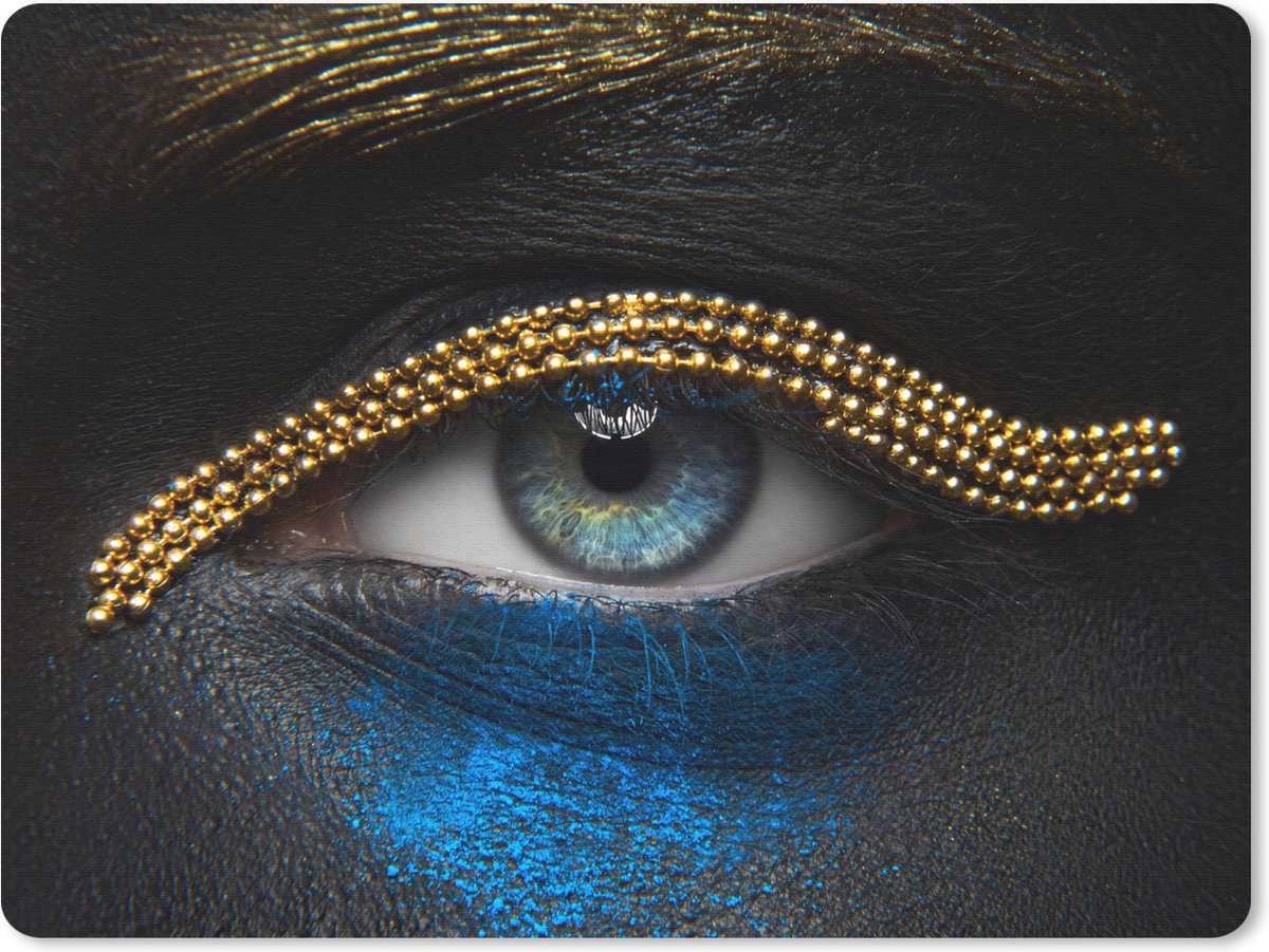 Muismat Black & Gold - Oog met blauwe en gouden make-up muismat rubber - 23x19 cm - Muismat met foto