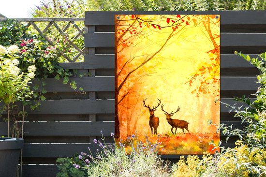 Affiche jardin - Toile jardin - Posters de jardin extérieur - Nature - Peinture à l'huile - Cerf - Animaux - Automne - Oranje - 90x120 cm - Jardin