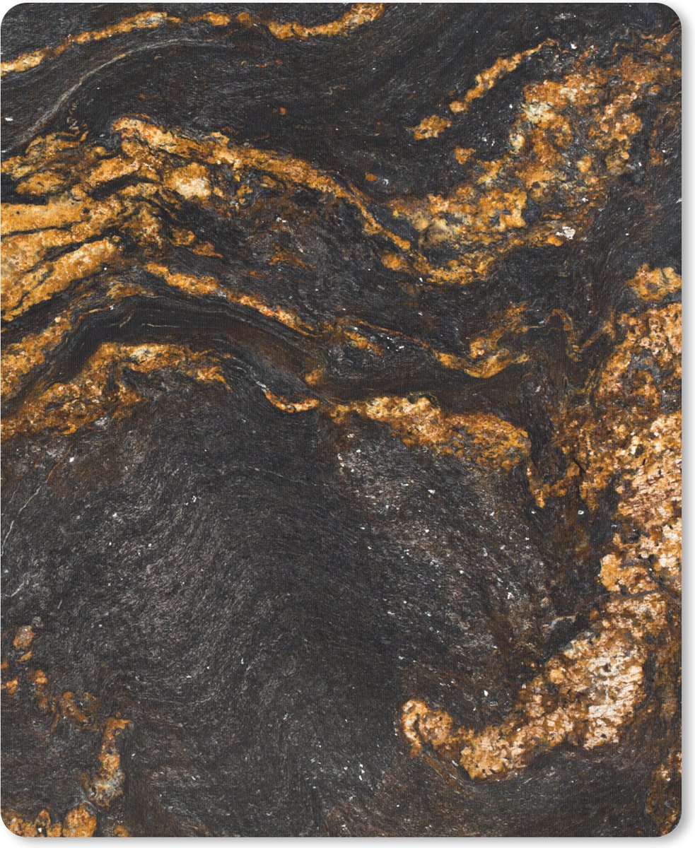 Muismat - Mousepad - Marmer - Kalk - Zwart - Goud - Marmerlook - Luxe - 19x23 cm - Muismatten
