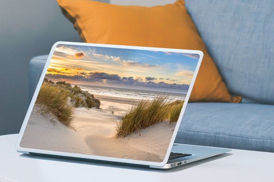 Laptop sticker - 17.3 inch - Strand - Duin - Gras - Zonsondergang - Zee - 40x30cm - Laptopstickers - Laptop skin - Cover