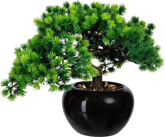 Kopu® Kunstplant Bonsai Lariks 26 cm met zwarte Pot - Bonsai boompje