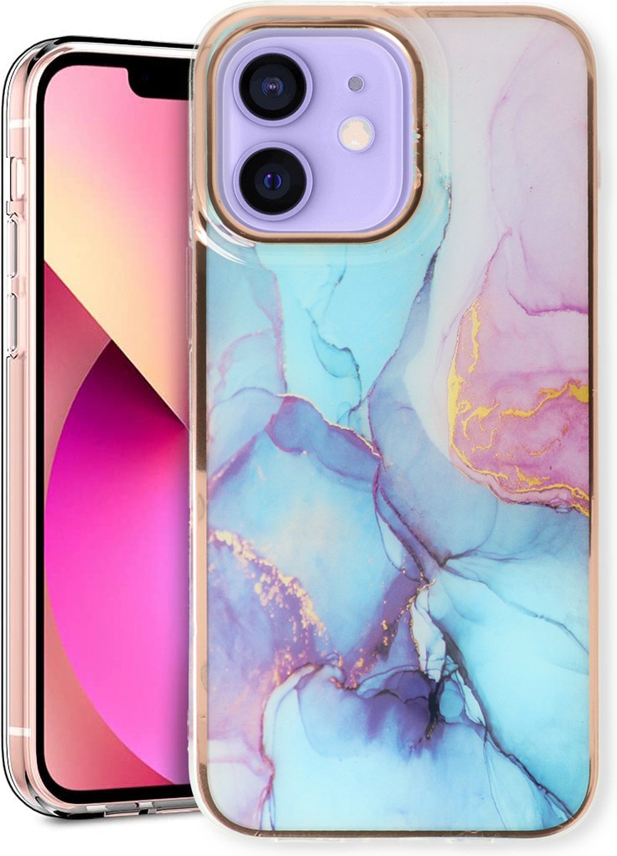 Casemania Hoesje Geschikt voor Apple iPhone 11 - Blauw - Siliconen Marmer Back Cover