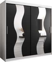 InspireMe - Kledingkast met 2 schuifdeuren, Modern-stijl, Een kledingkast met planken en een spiegel (BxHxD): 200x200x62 - REESE 200 Wit Mat + Zwart