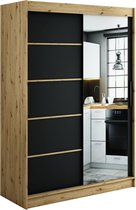 InspireMe - Kledingkast met 2 schuifdeuren, Modern-stijl, Een kledingkast met planken en een spiegel (BxHxD): 150x200x62 - JARED V2 150 Artisan Eik + Zwart Mat