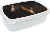 Broodtrommel Wit - Lunchbox Paard - Dieren - Nacht - Zwart - Brooddoos 18x12x6 cm - Brood lunch box - Broodtrommels voor kinderen en volwassenen