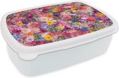 Broodtrommel Wit - Lunchbox - Brooddoos - Bloemen - Kleuren - Collage - 18x12x6 cm - Volwassenen