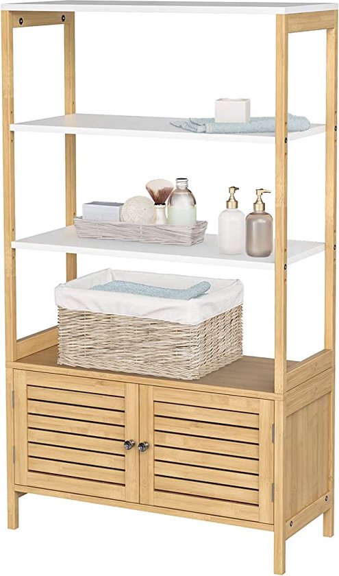 Kast Relaxdays Rek Van Bamboe Met Mand Staand Rek Keukenrek Opbergrek Badkamerrek 3