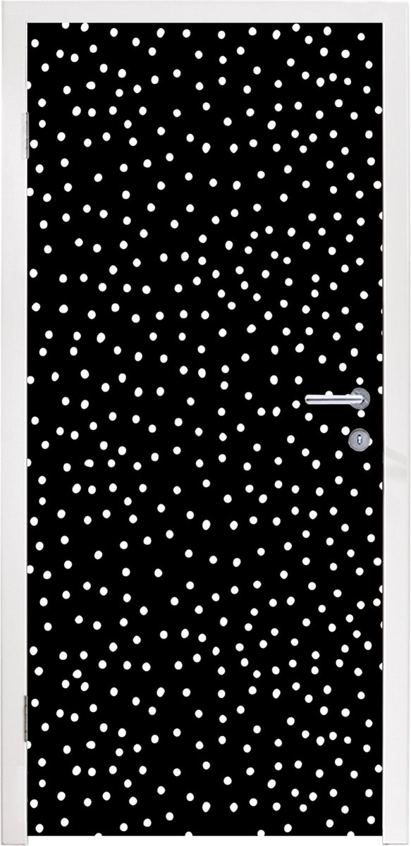 Deurposter 85x205 cm - Deursticker Stippen - Zwart - Wit - Meubelfolie zelfklevend - Deurf
